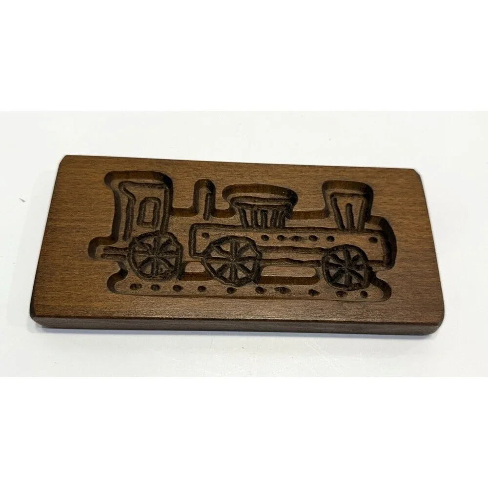 Vtg Wooden Train Cookie Mold 7” Hand Carved Kitchen Baking Collectible Wall Art